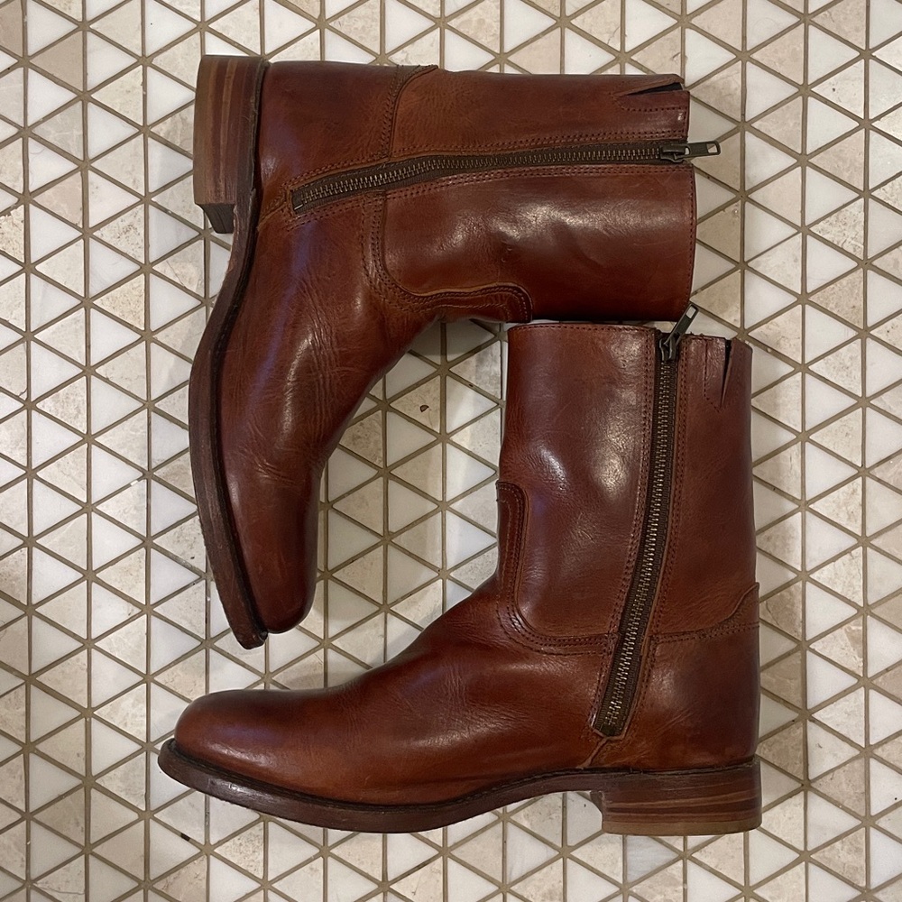 Frye Men’s Campus Boots Cognac Brown Leather Inside Zip Size 9.5 - Picture 4 of 11